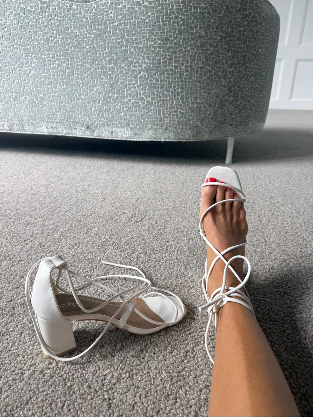 Boohoo White Lace-Up Block Heel Sandals